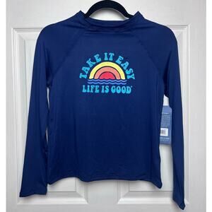 Life is Good Sun Shirt Kids Navy Long Sleeve Stretch UPF 50 Unisex Size XL